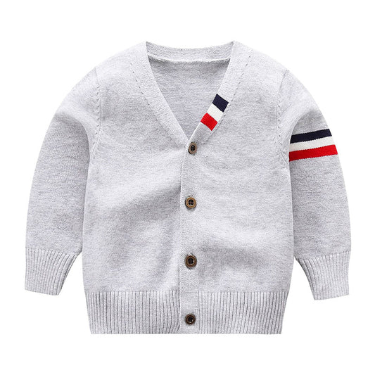 Baby Kid Unisex Solid Color Striped Crochet Cardigan