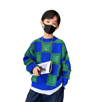 Kid Boys Checked Crochet Sweaters Knitwear