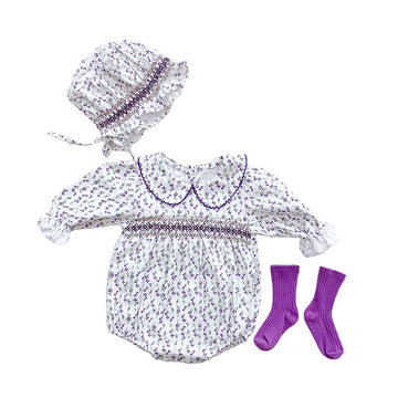 Baby Girls Flower Print Rompers Accessories Hats