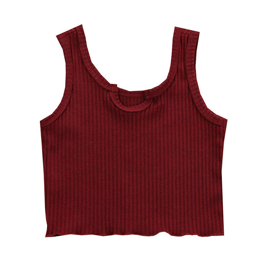 Kid Girls Solid Color Muslin&Ribbed tank tops Tops