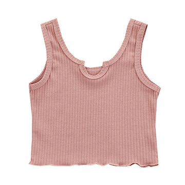 Kid Girls Solid Color Muslin&Ribbed tank tops Tops