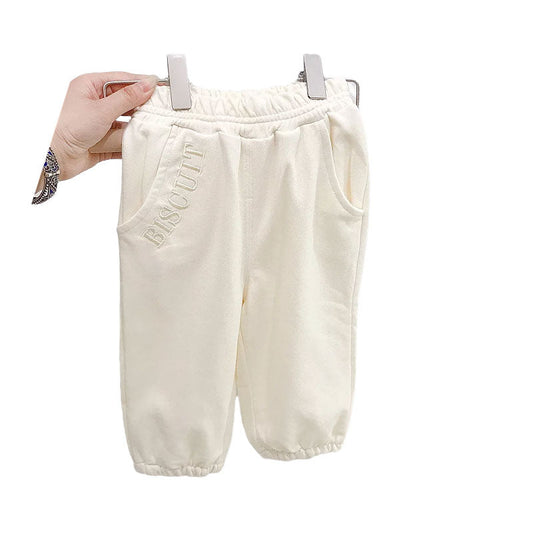 Baby Kid Girls Solid Color Letters Embroidered Pants