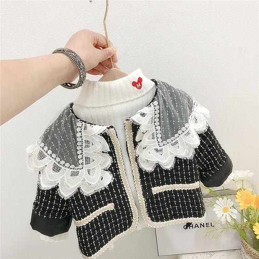 Baby Kid Girls Checked Lace Jackets Outwears