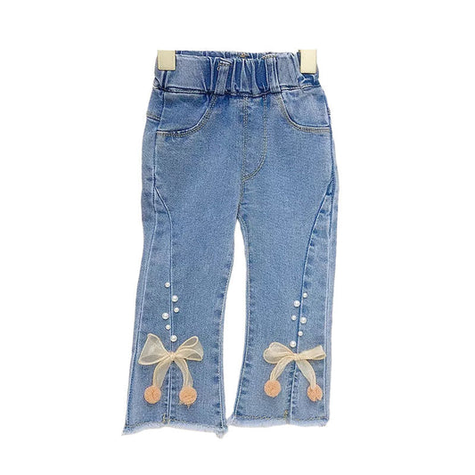 Baby Kid Girls Bow Lace Jeans