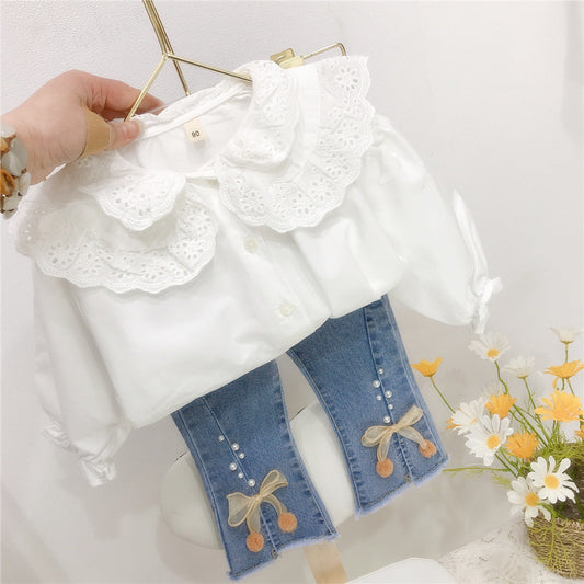 Baby Kid Girls Bow Lace Jeans