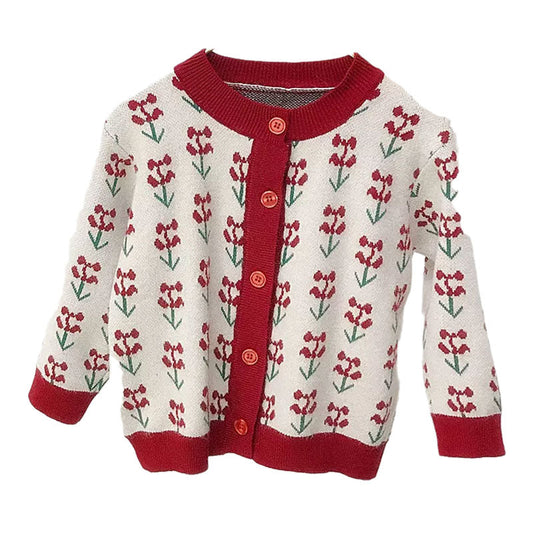 Baby Kid Girls Cherry Crochet Cardigan Knitwear