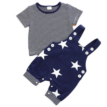 2 Pieces Set Baby Kid Boys Striped Print T-Shirts And Star Rompers