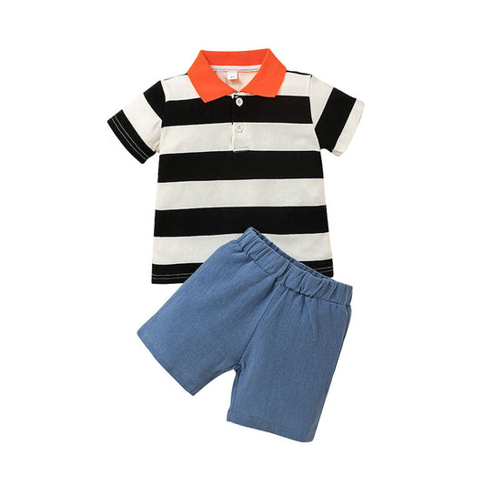 2 Pieces Set Baby Kid Boys Striped Polo Shirts And Shorts