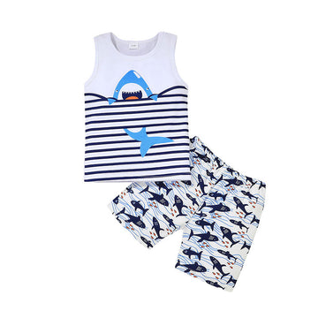 2 Pieces Set Baby Kid Boys Striped Letters Print Tank Tops And Shorts