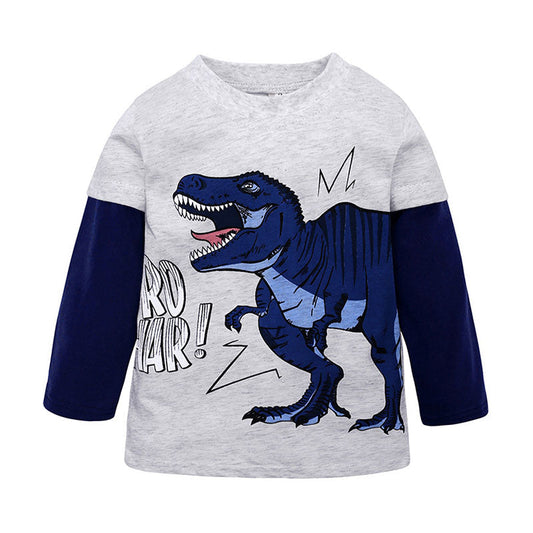 Baby Kid Boys Letters Color-blocking Dinosaur Cartoon Print Tops