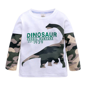 Baby Kid Boys Letters Color-blocking Dinosaur Cartoon Print Tops