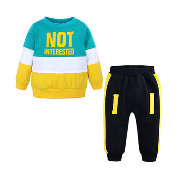 2 Pieces Set Baby Kid Boys Letters Tops And Color-blocking Pants