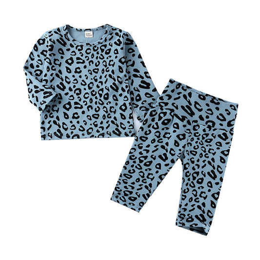 Cute 2 Pieces Set Baby Kid Girls Boys Leopard Tops And Pants