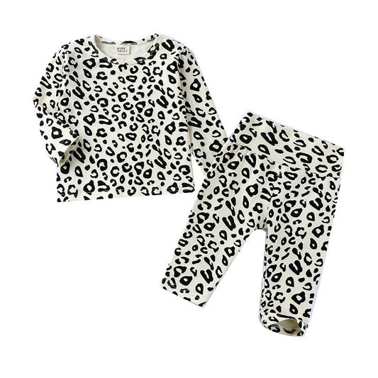 Cute 2 Pieces Set Baby Kid Girls Boys Leopard Tops And Pants