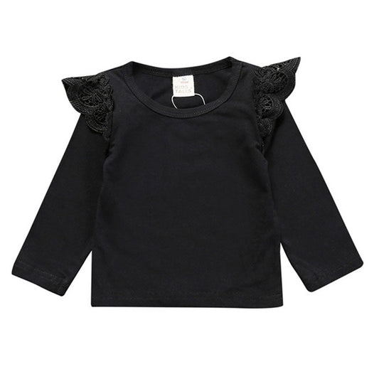 Baby Kid Girls Solid Color Striped Lace Tops