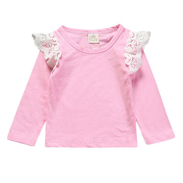 Baby Kid Girls Solid Color Striped Lace Tops