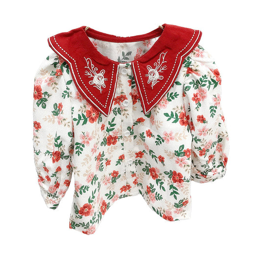 Baby Kid Girls Boys Flower Print Blouses