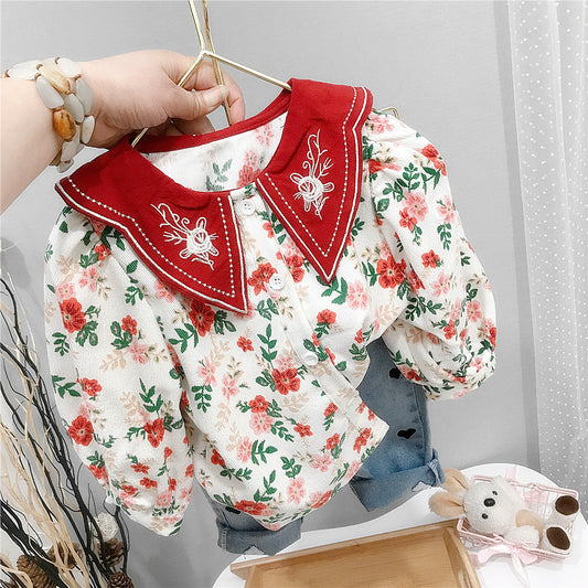 Baby Kid Girls Boys Flower Print Blouses