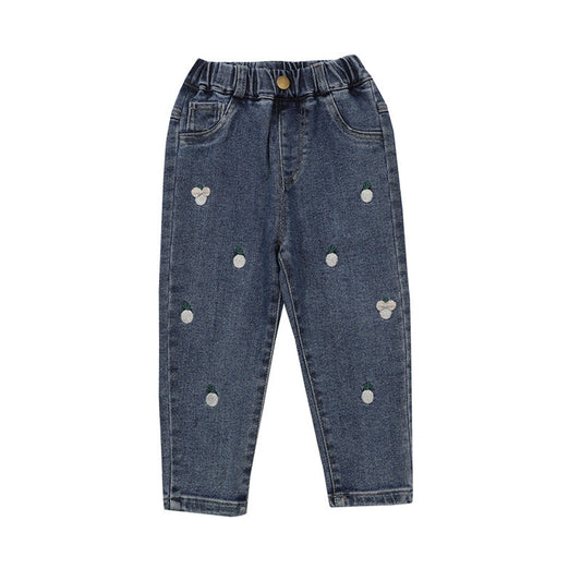 Baby Kid Girls Bow Embroidered Jeans