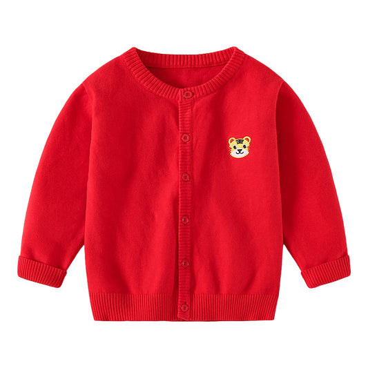 Kid Boys Cartoon Embroidered Cardigan