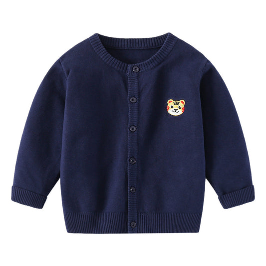 Kid Boys Cartoon Embroidered Cardigan