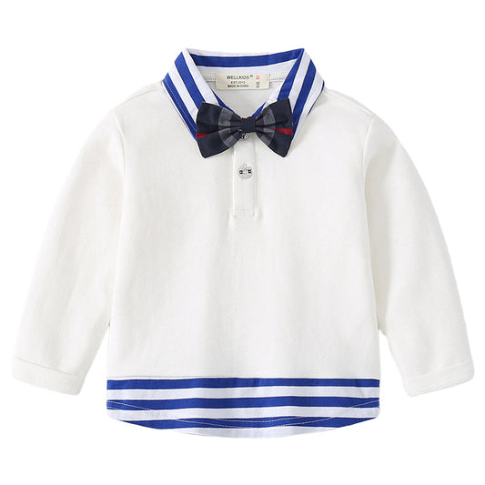 Baby Kid Boys Striped Color-blocking Bow Tops