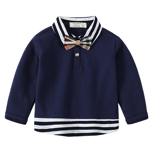 Baby Kid Boys Striped Color-blocking Bow Tops