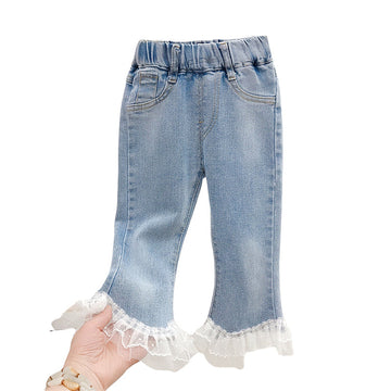 Baby Kid Girls Solid Color Lace Pants Jeans