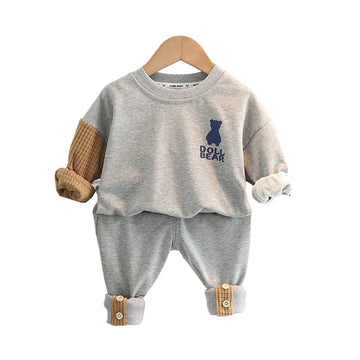 2 Pieces Set Baby Kid Boys Animals Cartoon Hoodies Swearshirts And Solid Color Pants