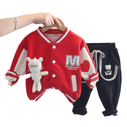 2 Pieces Set Baby Kid Boys Letters Animals Cartoon Print Jackets Outwears And Pants