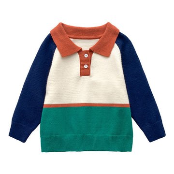 Baby Kid Boys Color-blocking Crochet Polo Shirts Sweaters