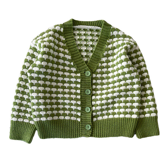 Baby Kid Boys Color-blocking Checked Cardigan Knitwear