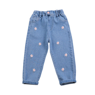 Baby Kid Girls Solid Color Print Pants Jeans