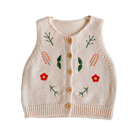 Baby Kid Girls Solid Color Embroidered Vests Waistcoats