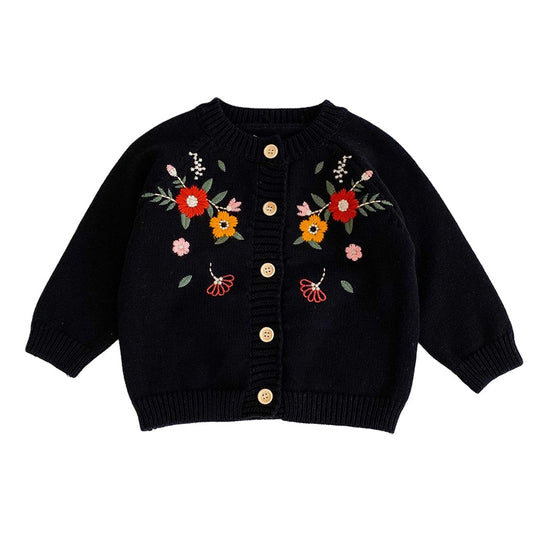 Baby Kid Girls Solid Color Embroidered Cardigan