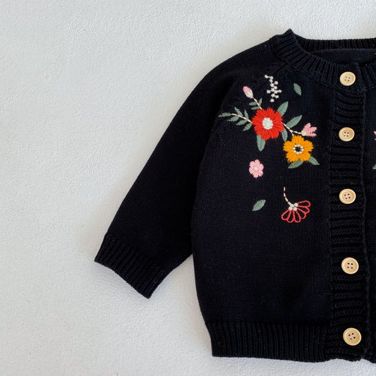 Baby Kid Girls Solid Color Embroidered Cardigan