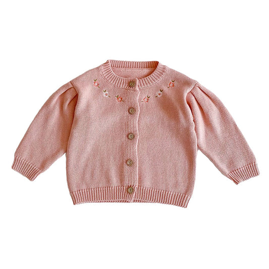 Baby Kid Girls Flower Embroidered Cardigan Knitwear Rompers