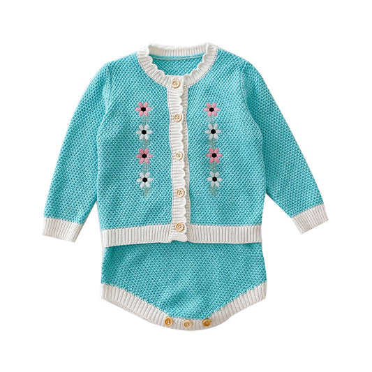 Baby Kid Girls Flower Crochet Cardigan Knitwear And Rompers