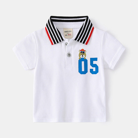 Baby Kid Boys Striped Letters Cartoon Print Polo Shirts