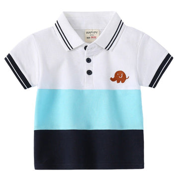 Baby Kid Boys Color-blocking Cartoon Embroidered Polo Shirts