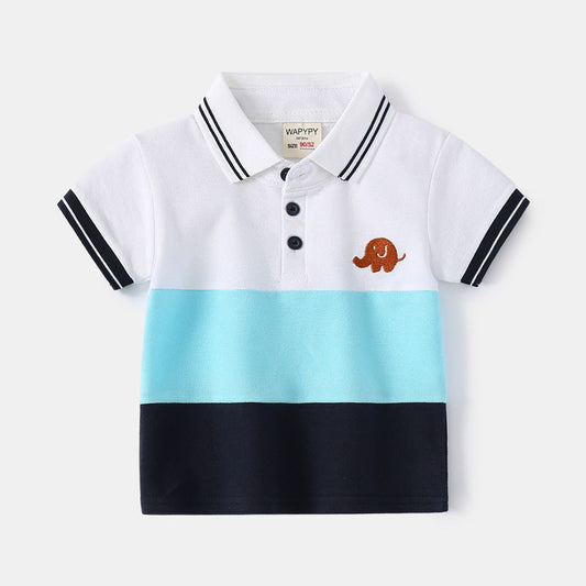 Baby Kid Boys Color-blocking Cartoon Embroidered Polo Shirts