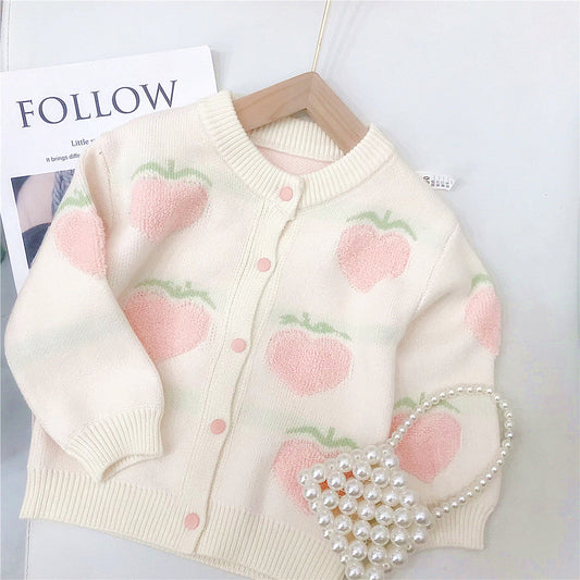 Baby Kid Girls Fruit Love heart Crochet Cardigan