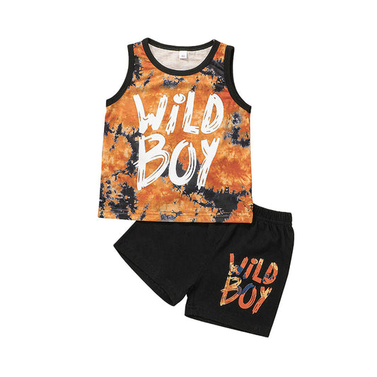 Fashion 2 Pieces Set Baby Kid Boys Tie Dye Tank Tops And Solid Color Shorts