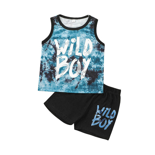 Fashion 2 Pieces Set Baby Kid Boys Tie Dye Tank Tops And Solid Color Shorts