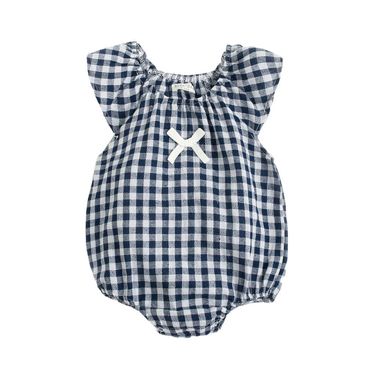 Baby Kid Girls Checked Bow Print Rompers