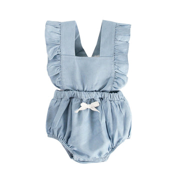 Baby Kid Unisex Solid Color Bow Rompers