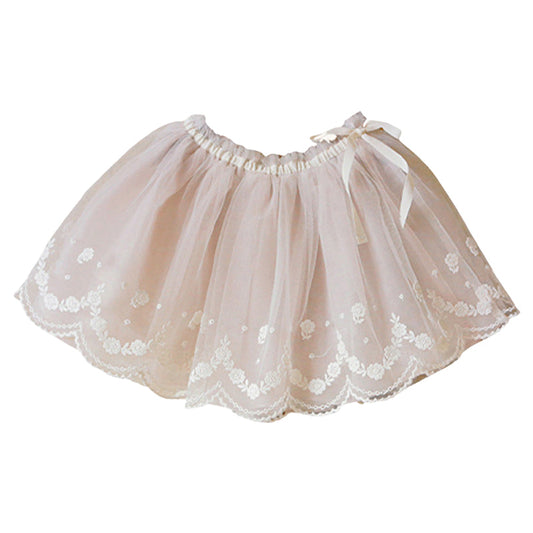 Baby Kid Girls Flower Bow Lace Embroidered Skirts