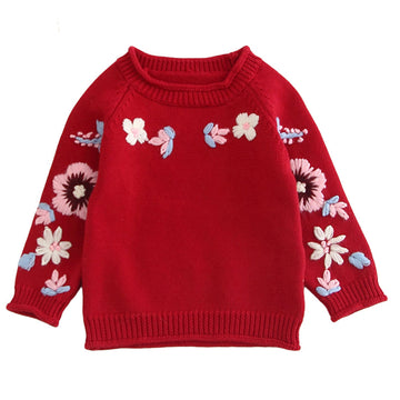 Baby Kid Girls Flower Crochet Embroidered Sweaters