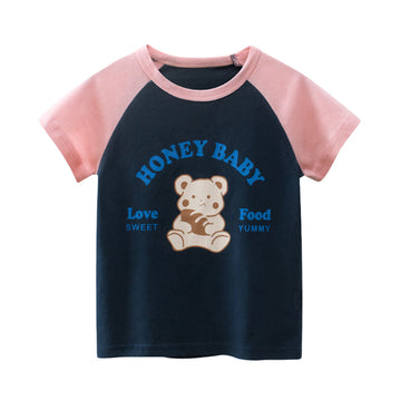 Baby Kid Girls Letters Color-blocking Cartoon Print T-Shirts