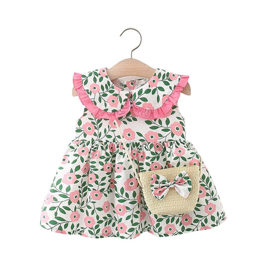 Fashion Baby Girls Flower Bow Print Dresses Bag